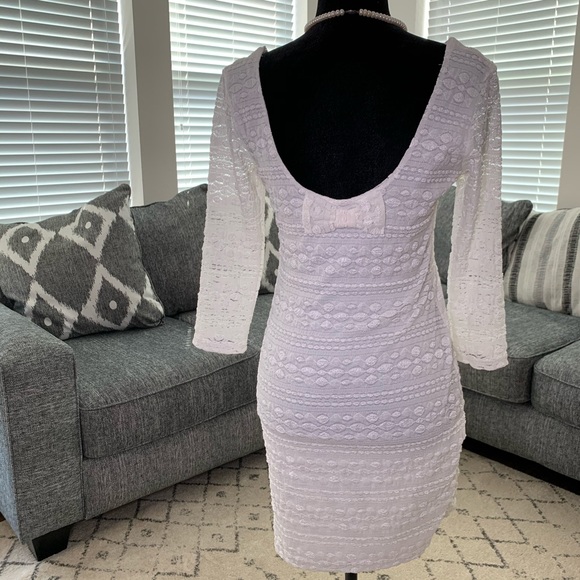 White Stretch Lace Dress with Bow on Back - Picture 3 of 5